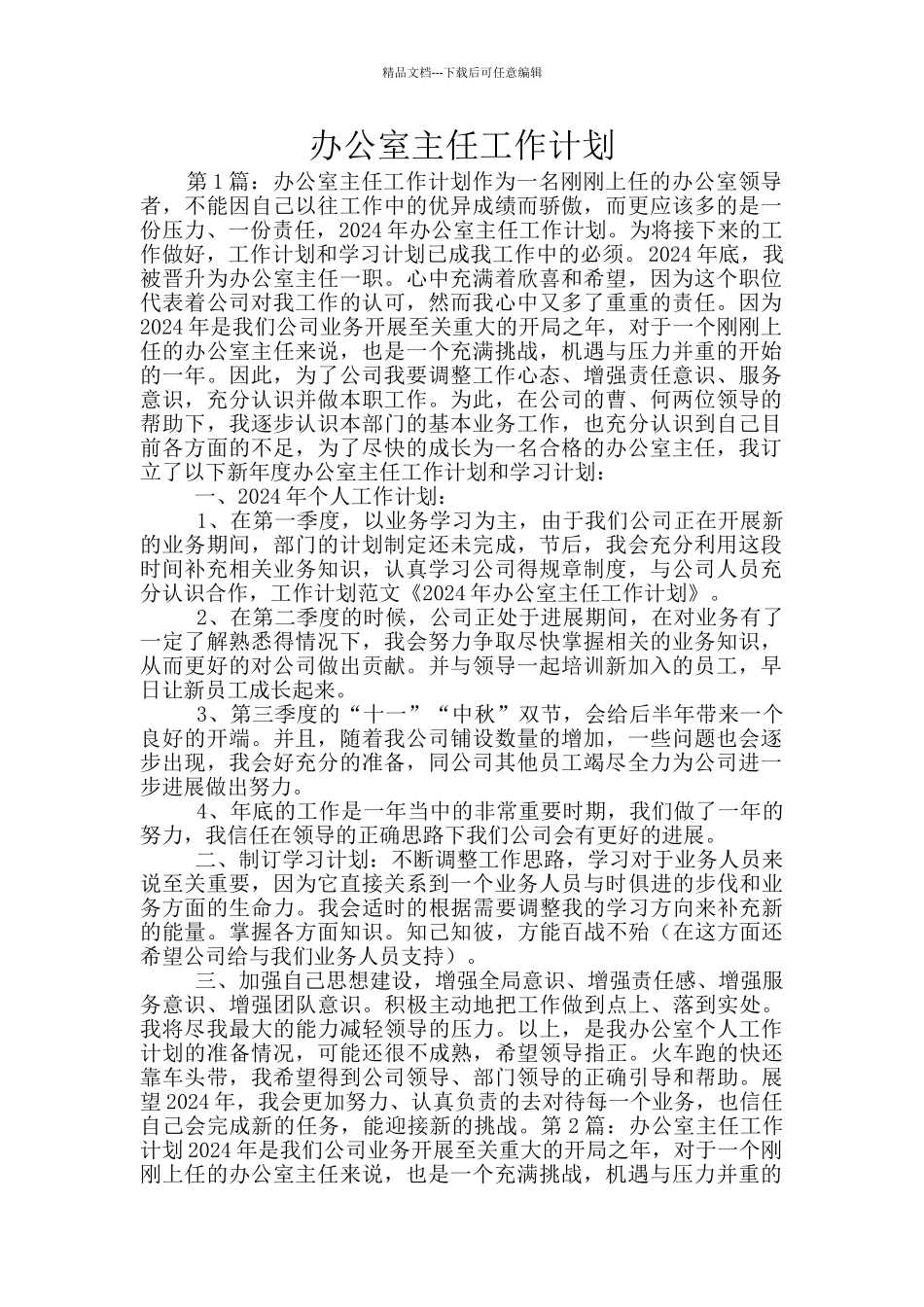 办公室主任工作计划_第1页