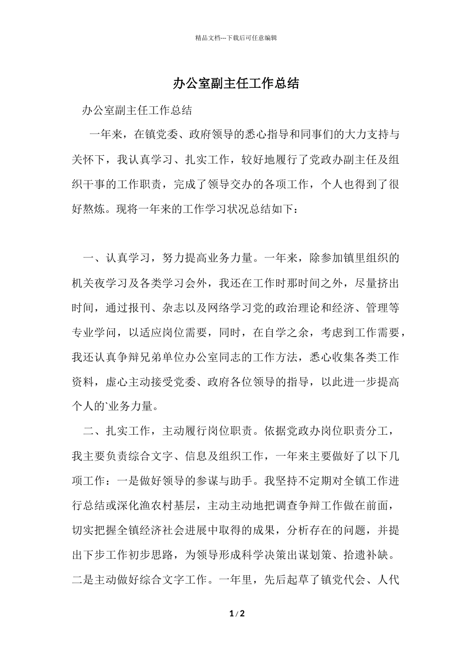 办公室副主任工作总结_第1页