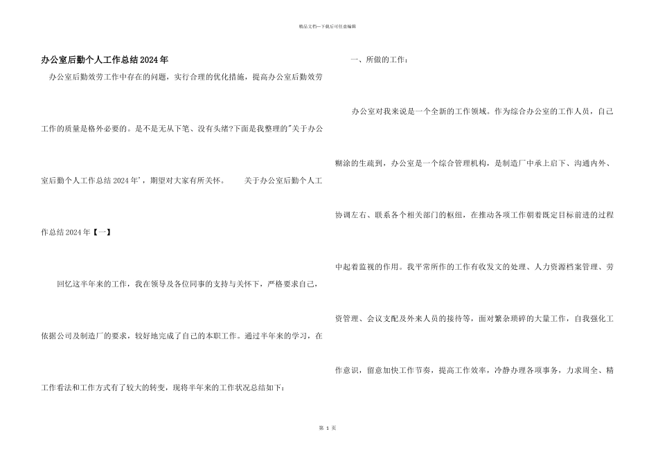办公室后勤个人工作总结2024年_第1页