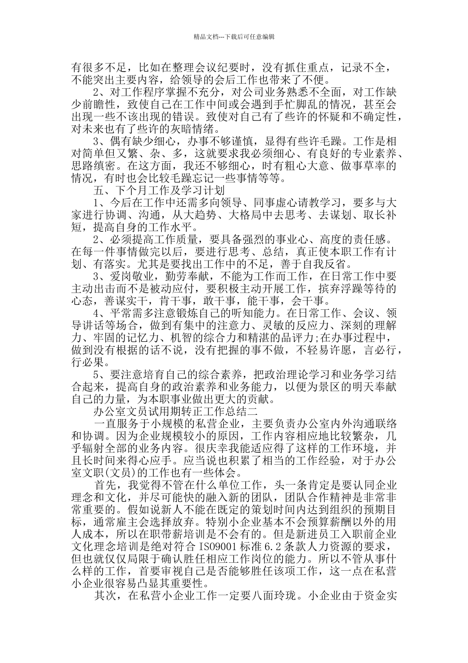 办公室文员试用期转正工作总结范文_第2页