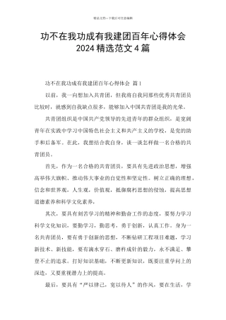 功不在我功成有我建团百年心得体会2024精选范文4篇