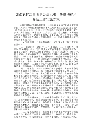 加强农村红白理事会建设进一步推进移风易俗工作实施方案