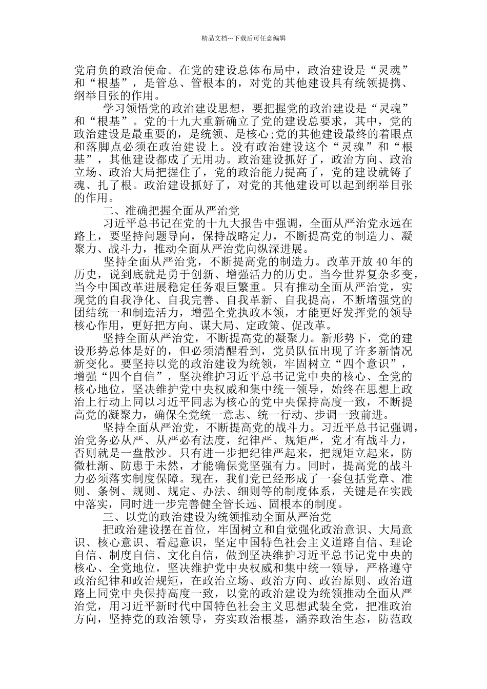 加强政治建设全面从严治党发言稿4篇_第3页