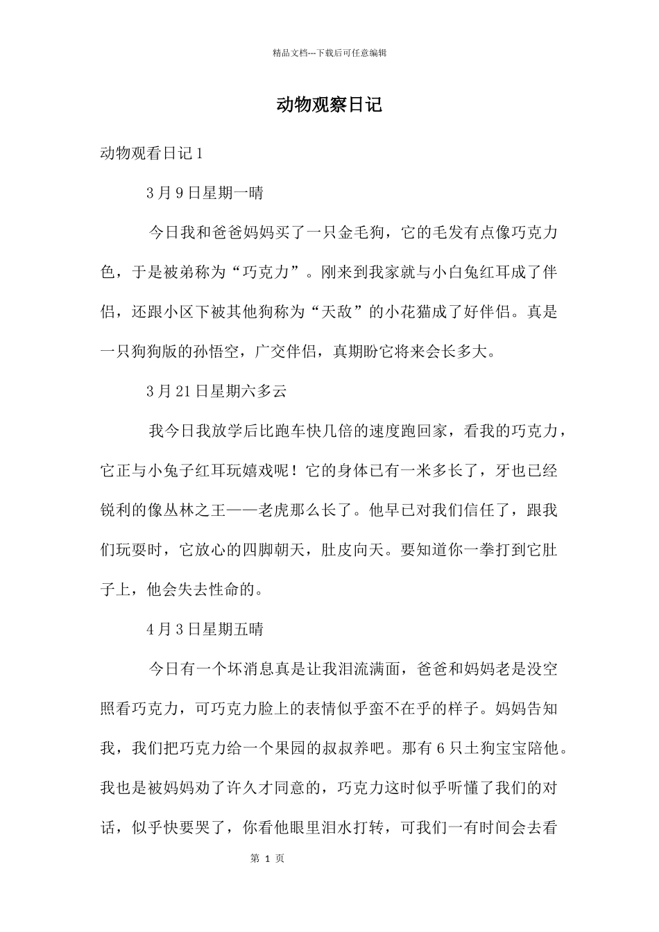 动物观察日记_第1页
