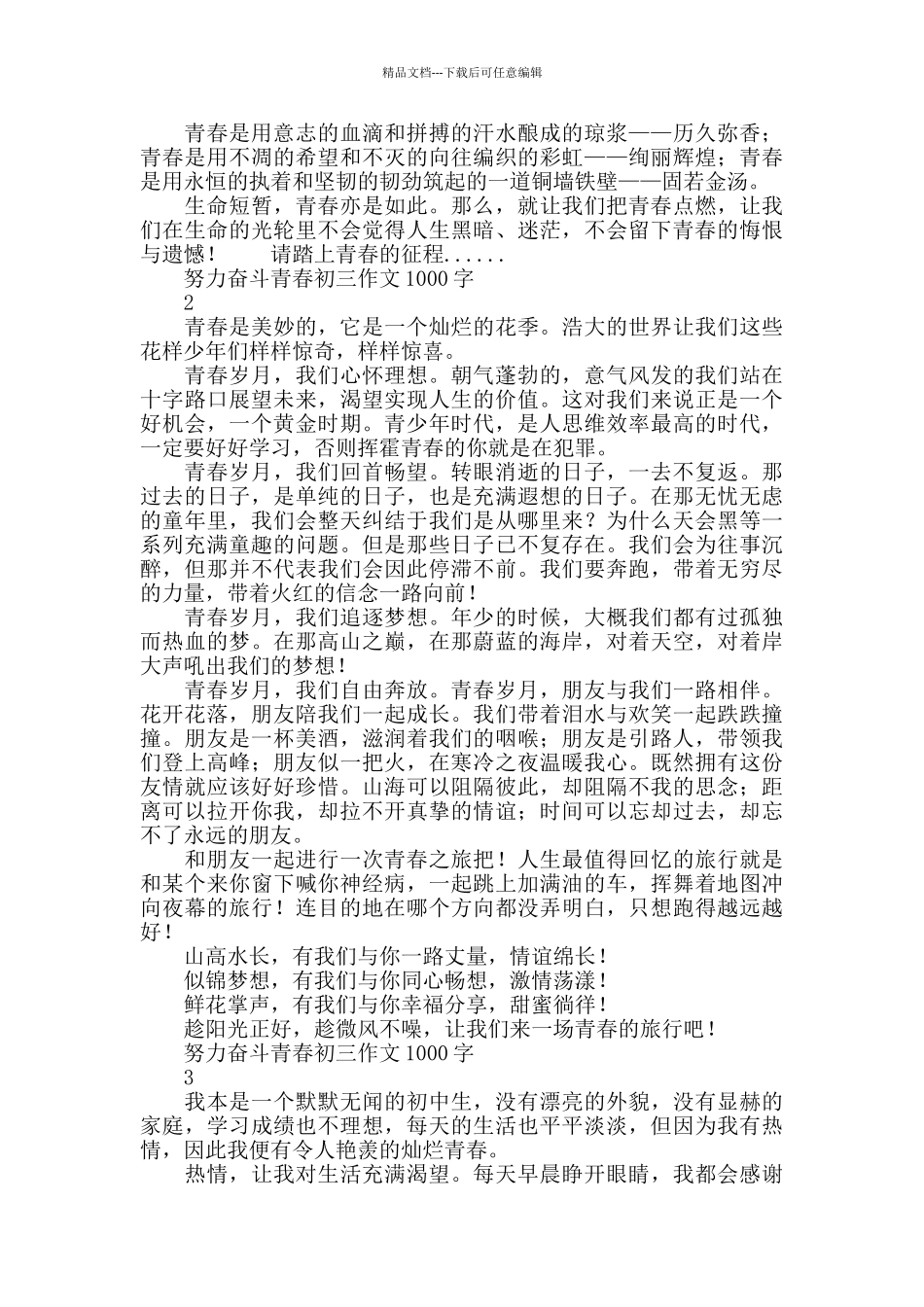 努力奋斗青春初三作文1000字_第2页