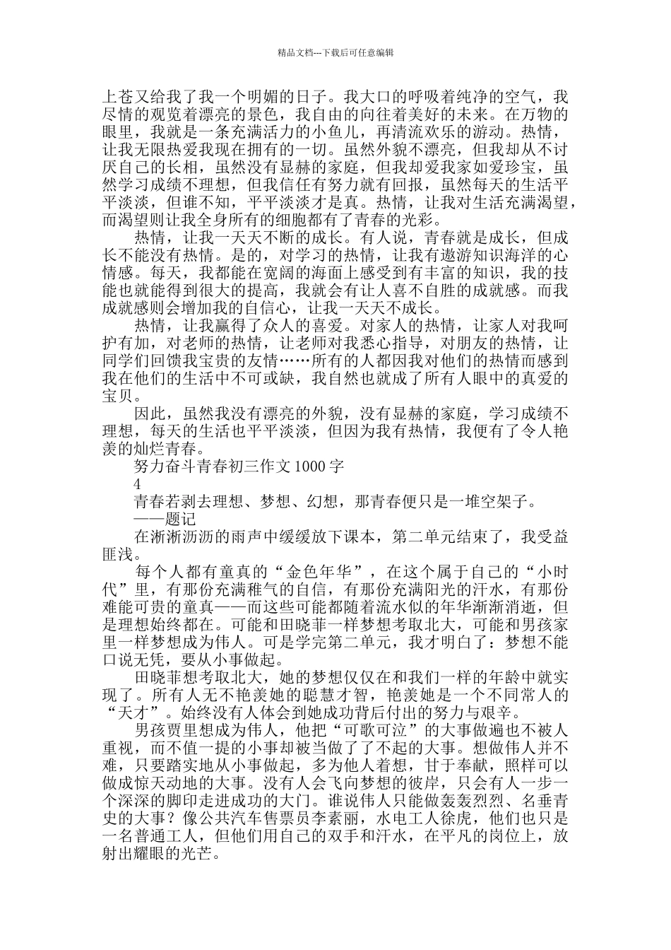 努力奋斗青春初三作文1000字_第3页