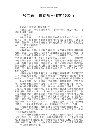 努力奋斗青春初三作文1000字
