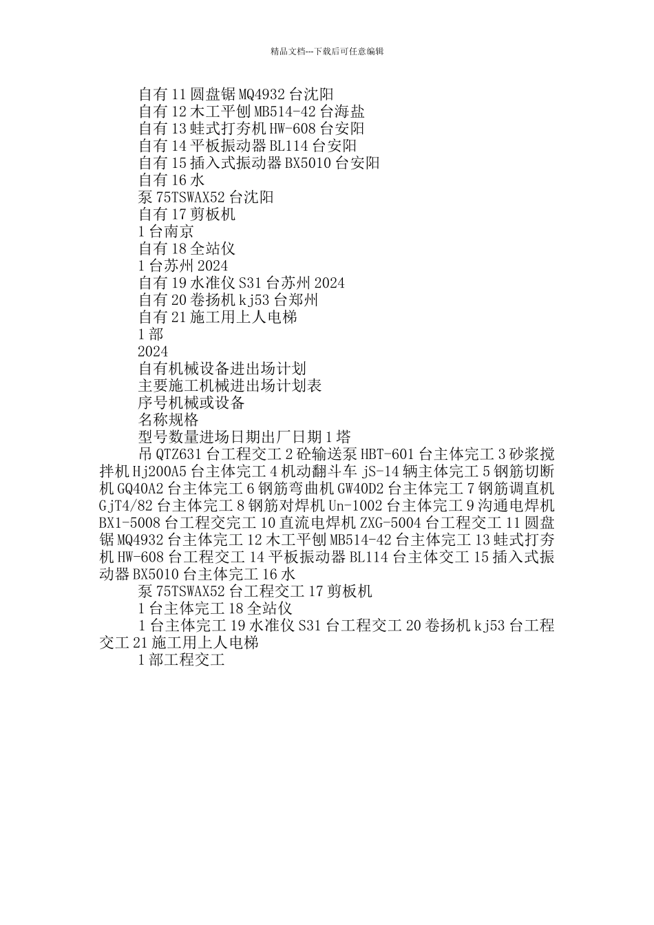 劳动力计划及主要施工机械计划表_第2页