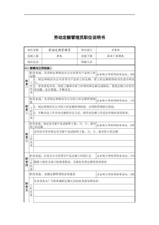 劳动定额管理员岗位说明书