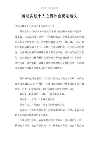 劳动实践个人心得体会优选范文