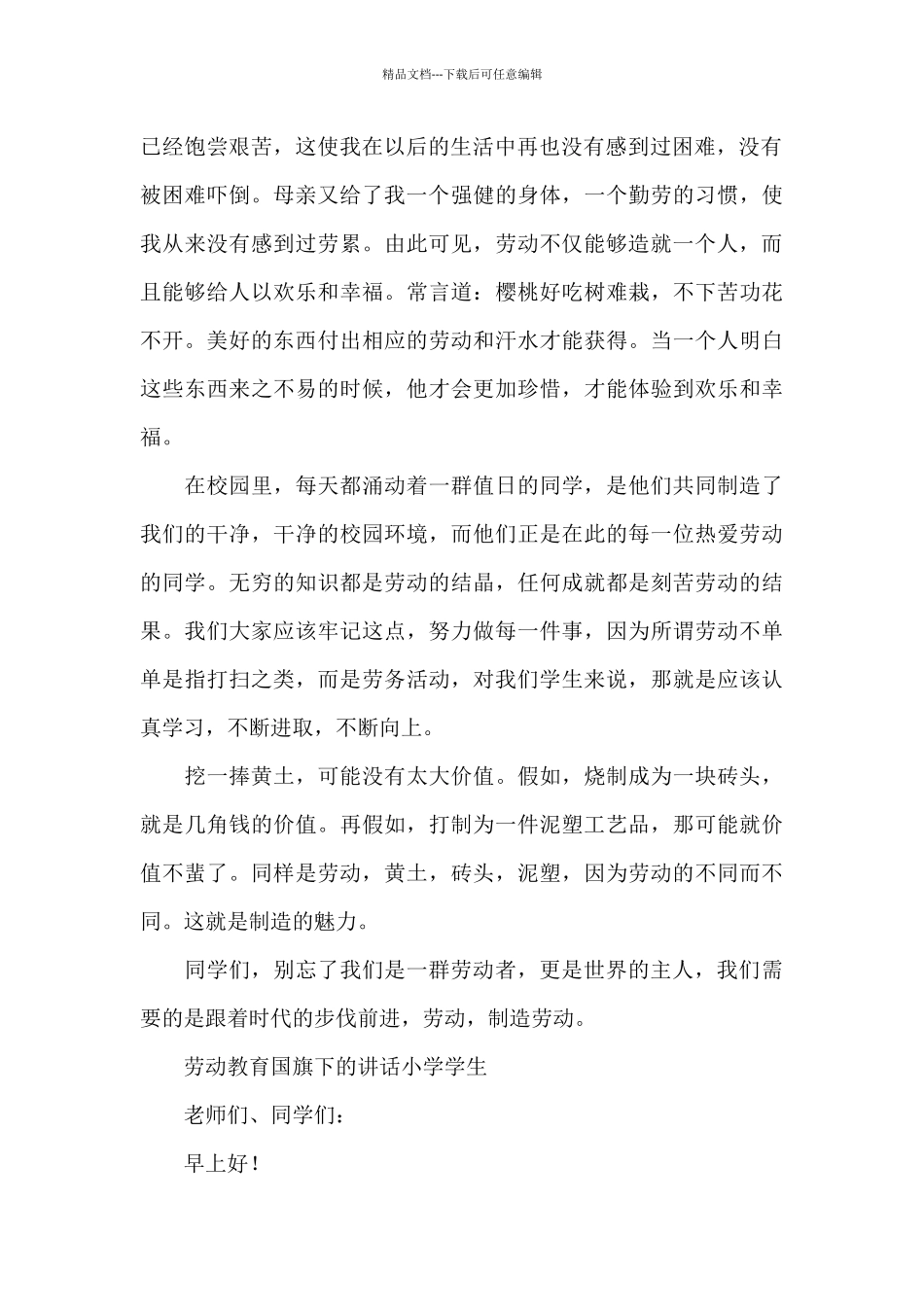 劳动教育国旗下的讲话小学学生_第2页