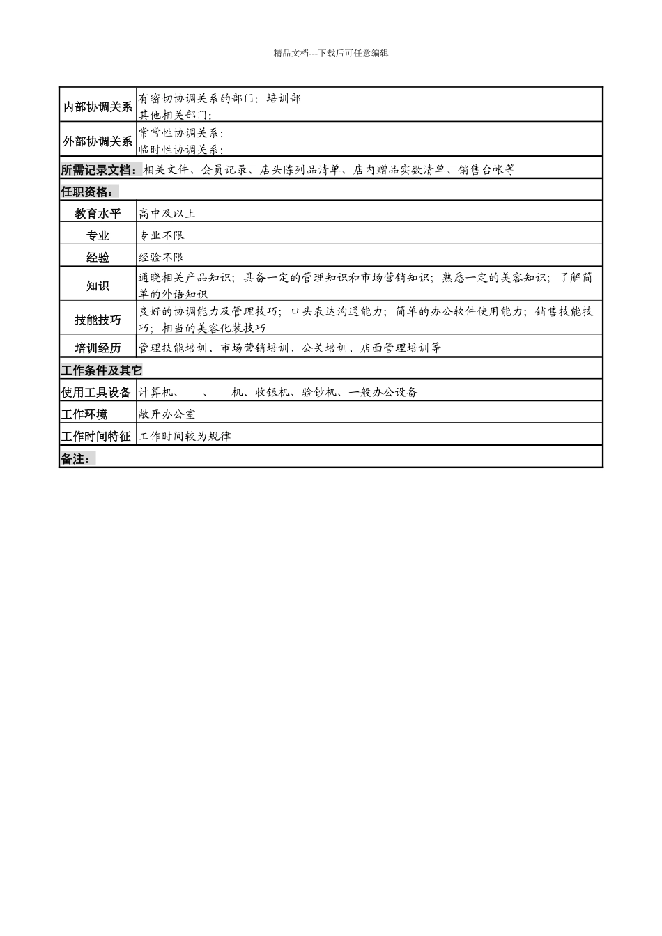 化妆品公司bc岗位说明书_第2页