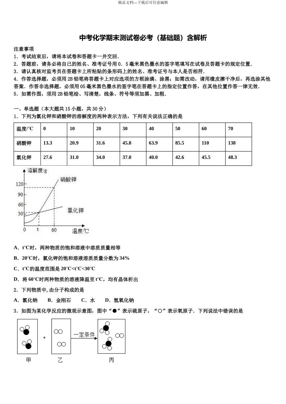 北京八十中学中考化学考前最后一卷含解析_第1页