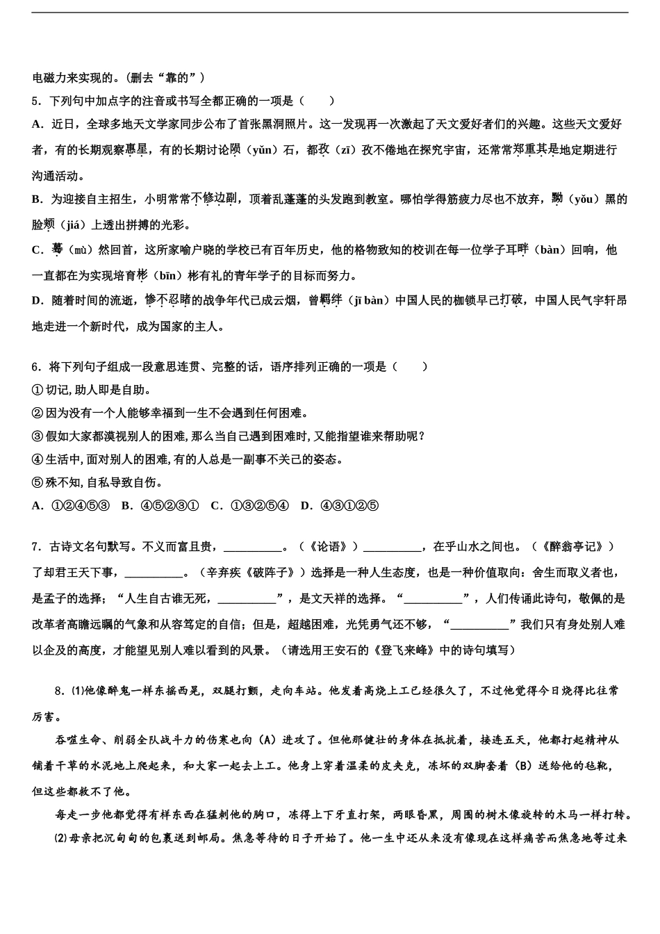 北京市中学关村中学中考一模语文试题含解析_第2页