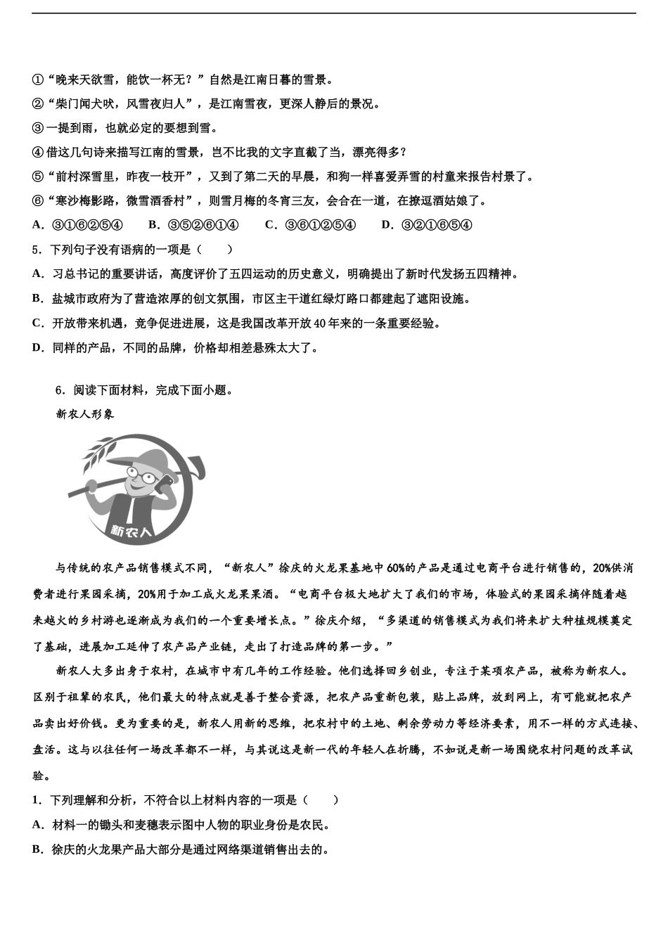 北京市海淀区首都师大附中市级名校中考语文仿真试卷含解析_第2页