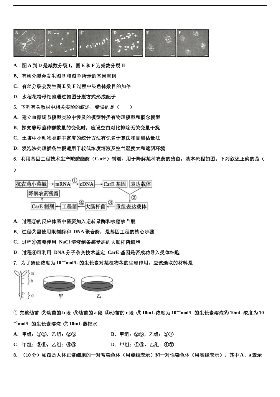 北京师范大学附属杭州中学高考生物一模试卷含解析_第2页