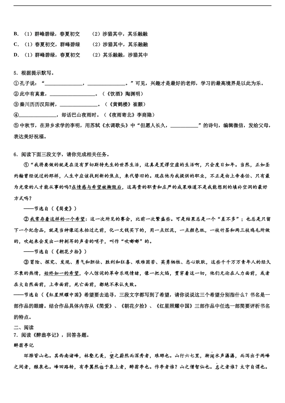 北京昌平五中重点中学中考语文仿真试卷含解析_第2页