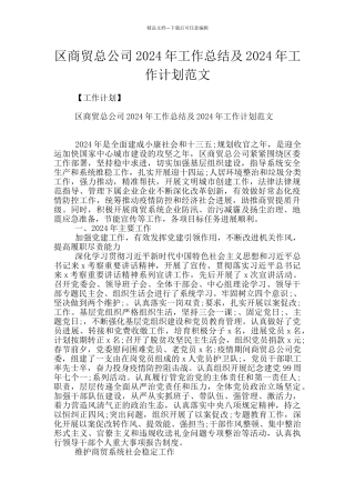 区商贸总公司2024年工作总结及2024年工作计划范文
