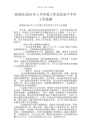 医保局2024年上半年度工作总结及下半年工作思路