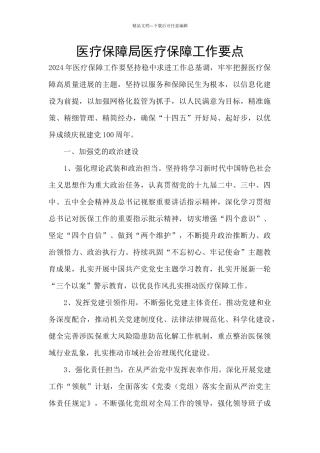 医疗保障局医疗保障工作要点