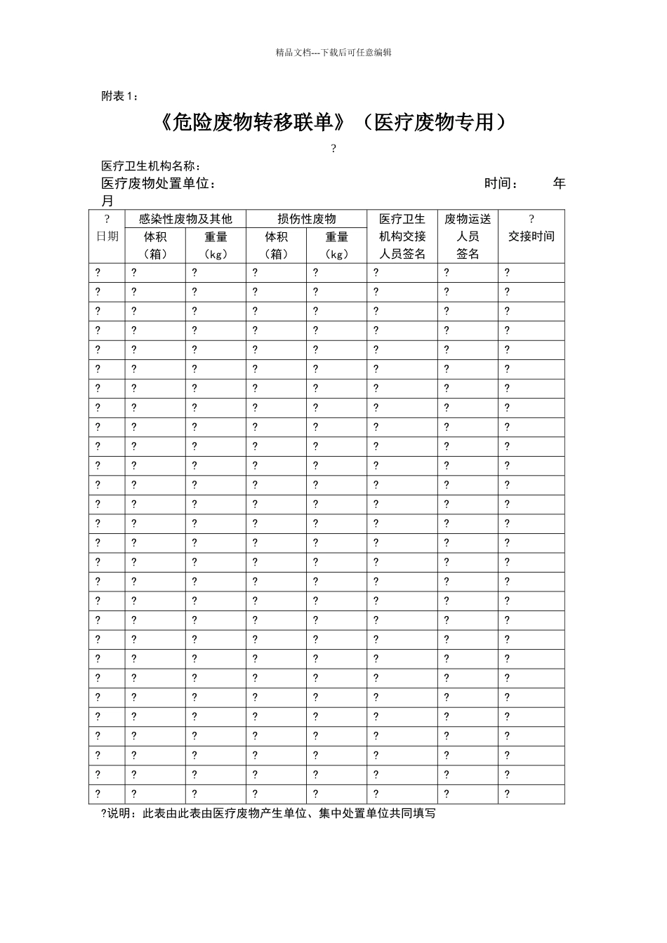 医疗废物专用转移联单_第1页