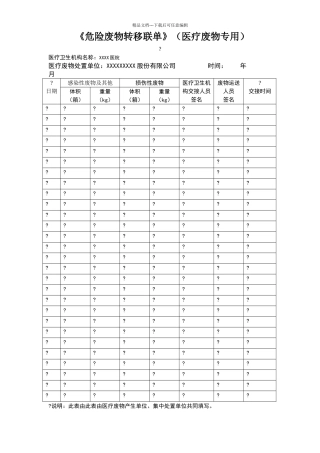 医院危险废物转移联单