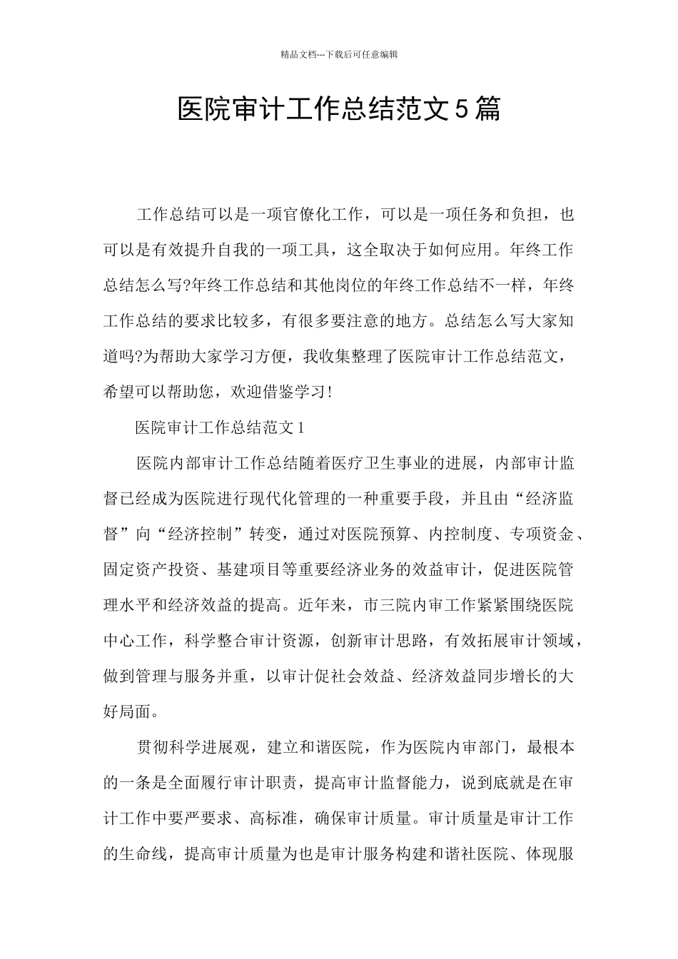 医院审计工作总结范文5篇_第1页