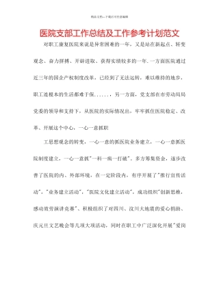 医院支部工作总结及工作参考计划范文