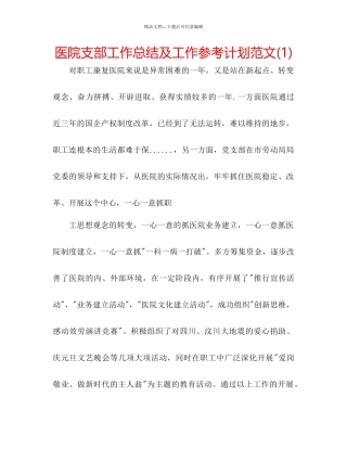 医院支部工作总结及工作参考计划范文1)