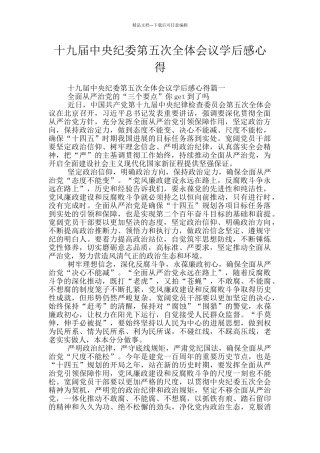 十九届中央纪委第五次全体会议学后感心得