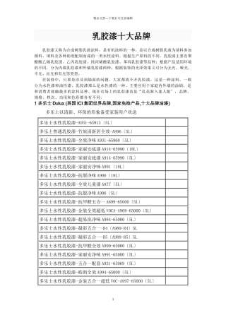 十大品牌乳胶漆种类及价格