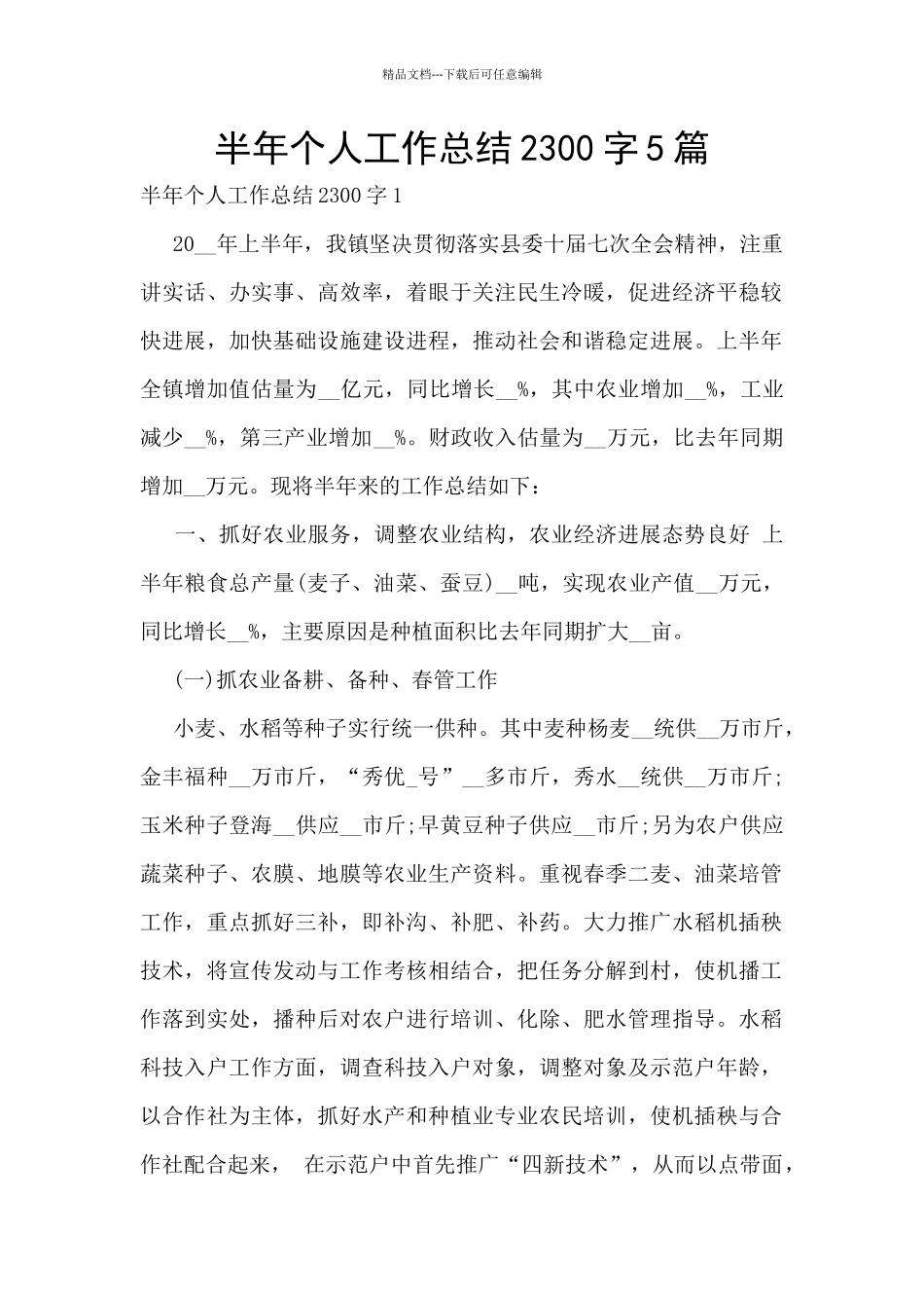 半年个人工作总结2300字5篇_第1页