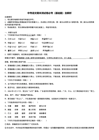 华师版市级名校中考语文模试卷含解析