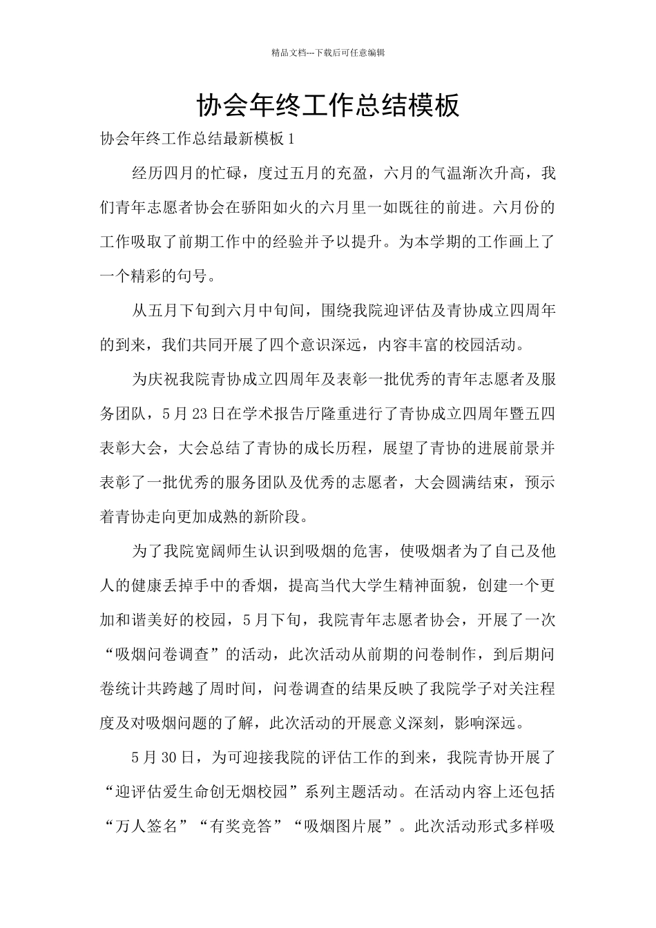 协会年终工作总结模板_第1页