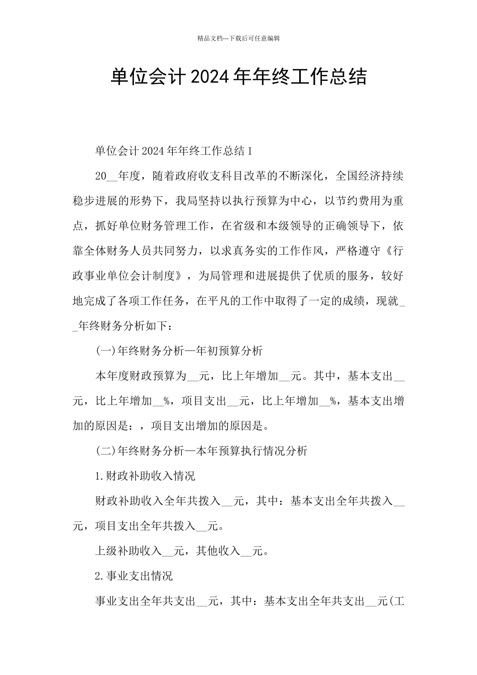 单位会计2024年年终工作总结_第1页