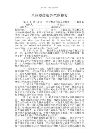 单位整改报告范例模板