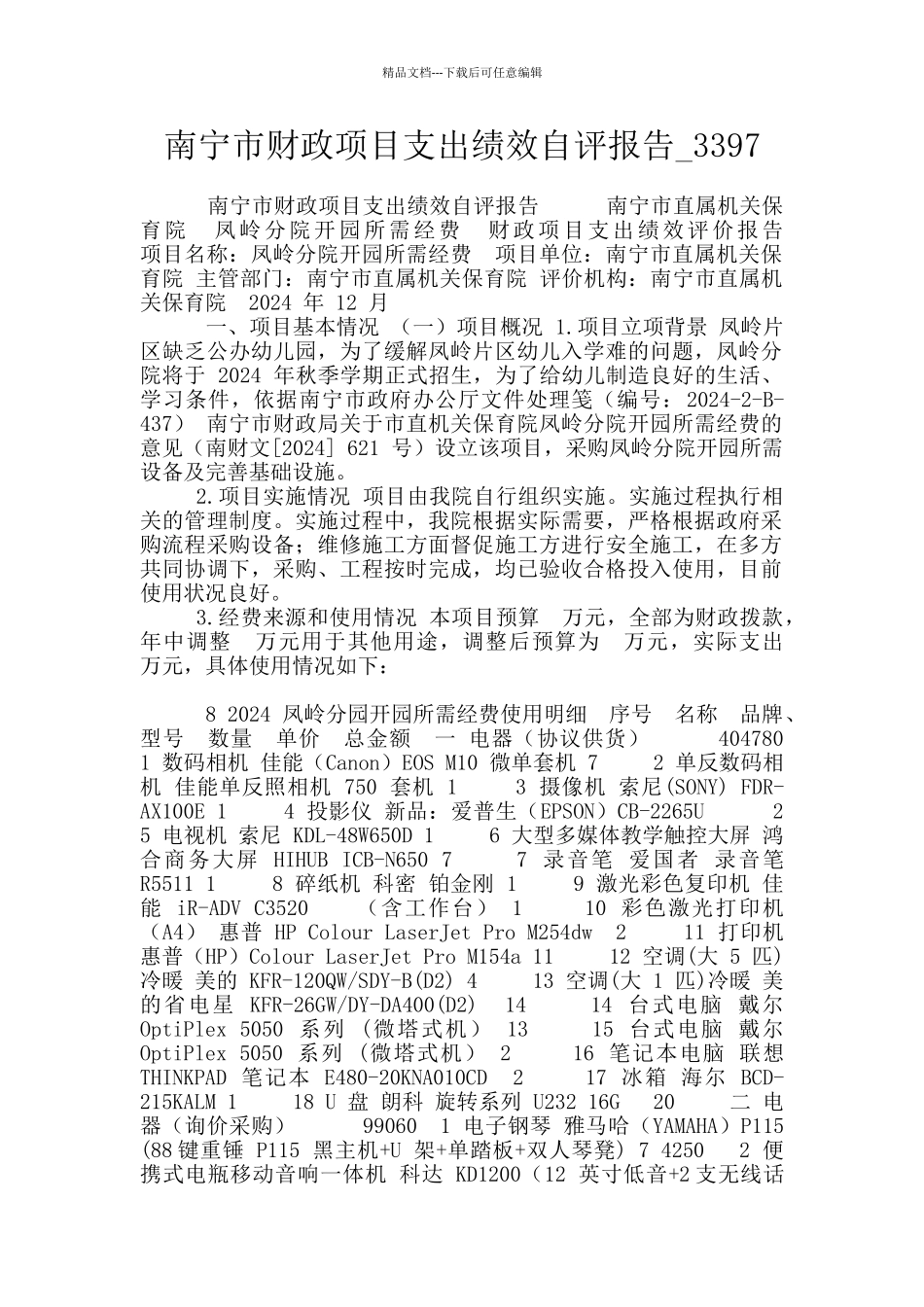 南宁市财政项目支出绩效自评报告_第1页