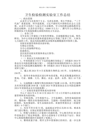 卫生检验检测实验室工作总结