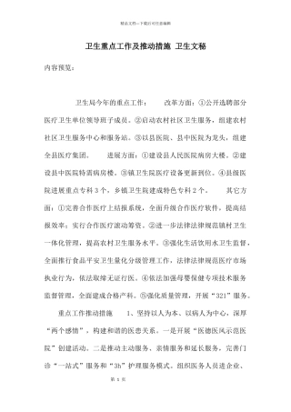 卫生重点工作及推进措施