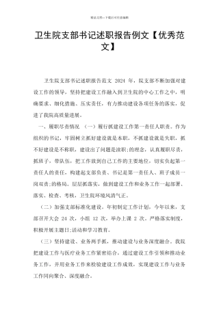 卫生院支部书记述职报告例文