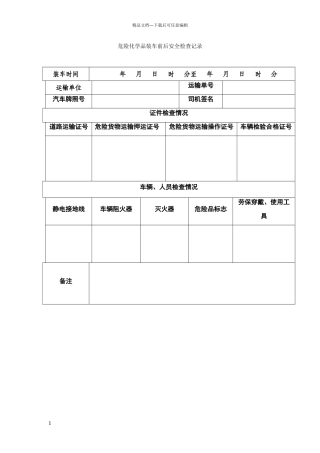 危险化学品装车前后安全检查记录