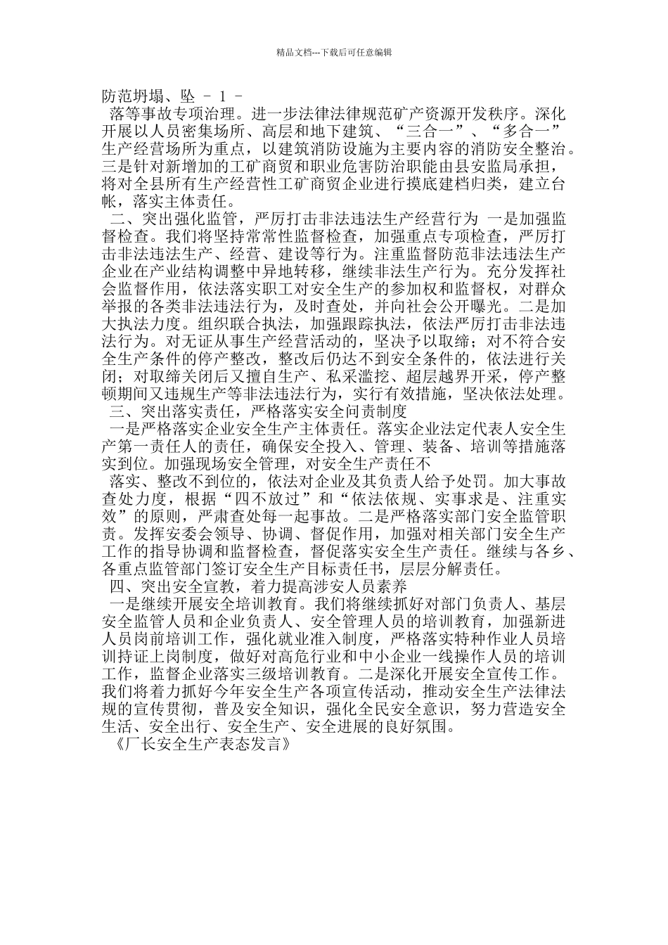 厂长安全生产表态发言_第3页