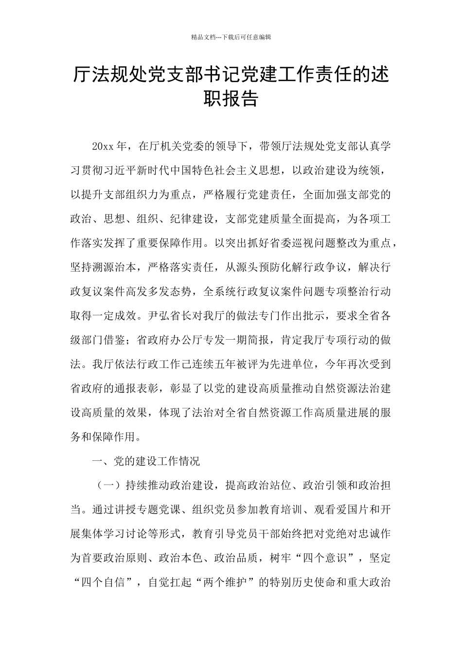 厅法规处党支部书记党建工作责任的述职报告_第1页