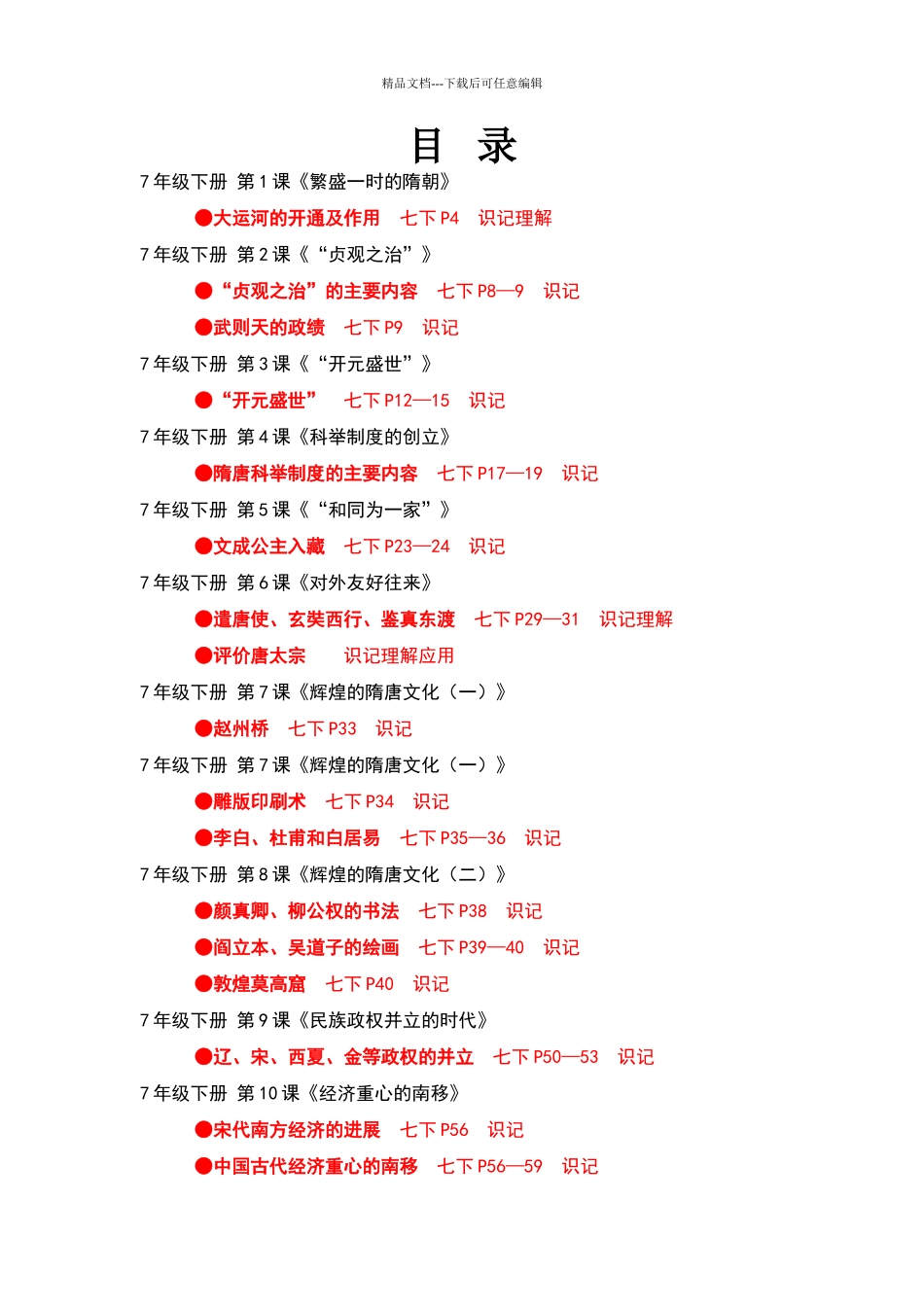 历届中考历史试题分册分考点汇编(7下选择题)_第1页