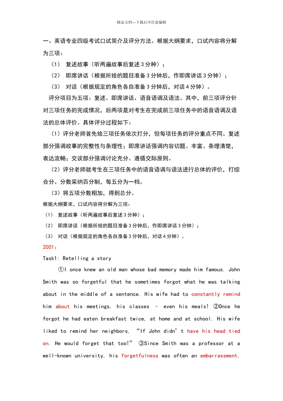 历年英语专业四级考试口试试题_第1页