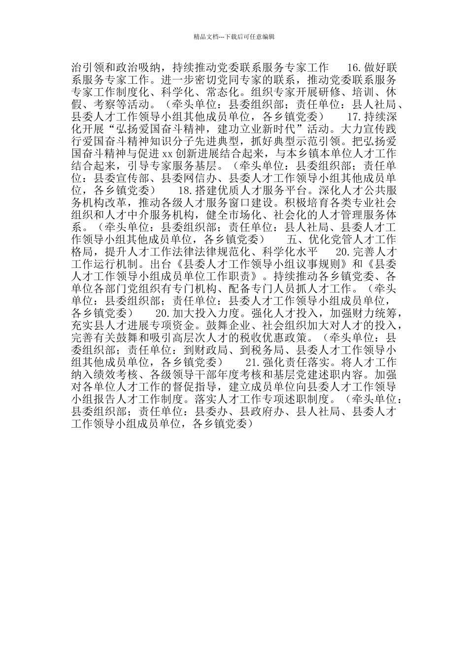 县2024年人才工作要点及责任分工_第3页