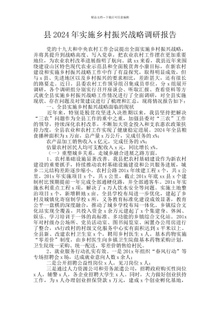 县2024年实施乡村振兴战略调研报告