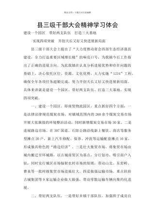 县三级干部大会精神学习体会