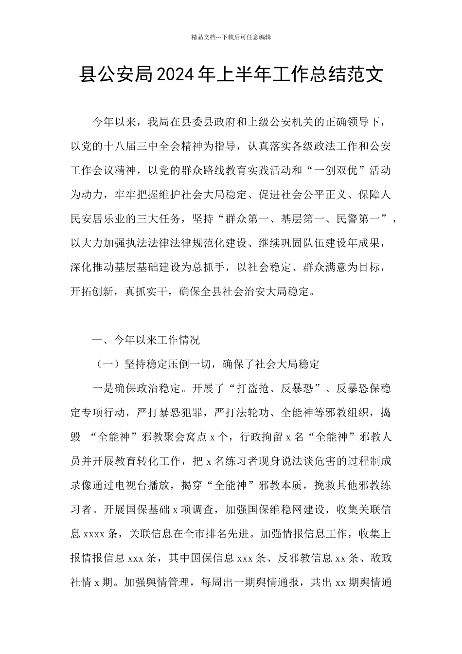 县公安局2024年上半年工作总结范文_第1页