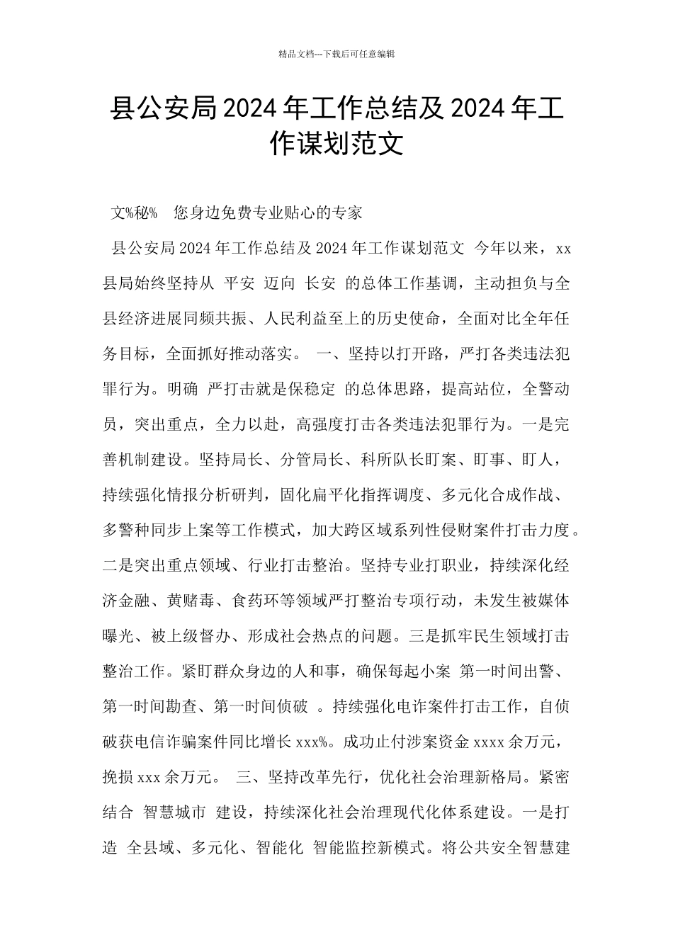 县公安局2024年工作总结及2024年工作谋划范文_第1页
